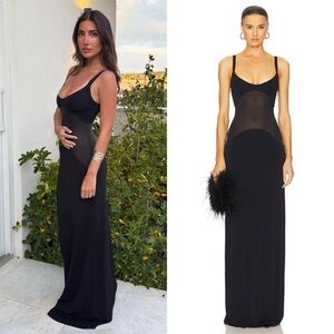 knee length dresses for ladies Helsa Sheer Deep V Long Slip Maxi Gown  shortandsweethire